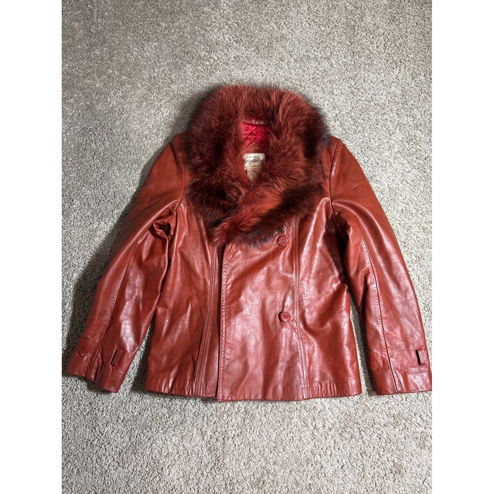 Vintage Margaret Godfrey for Bagatelle Leather Jacket Raccoon Fur Rust Orange 10